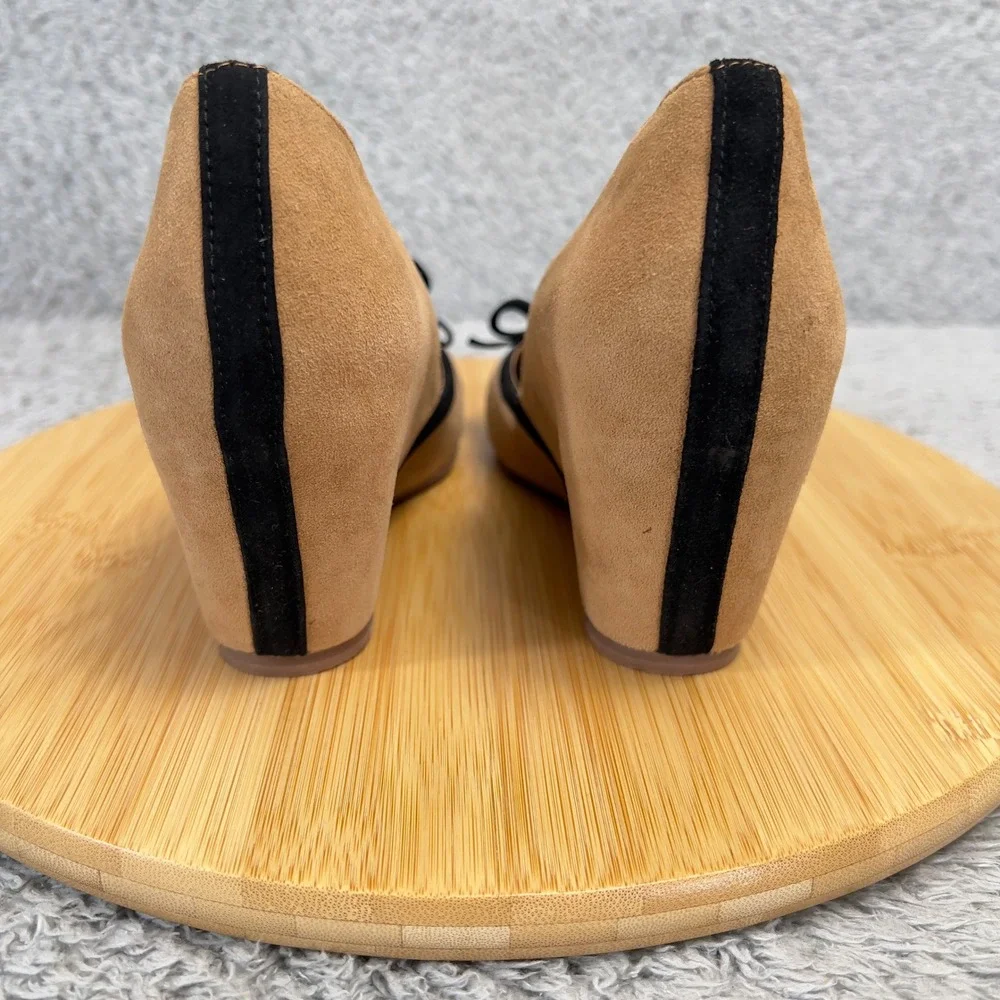 Jeffrey Campbell LadyLike Tan Suede Wedge Pumps Bow Womens Size 6.5 New Havana